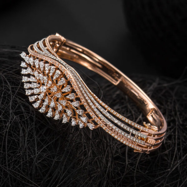 Rose Gold and Diamonds Nabha Bracelet on a black background