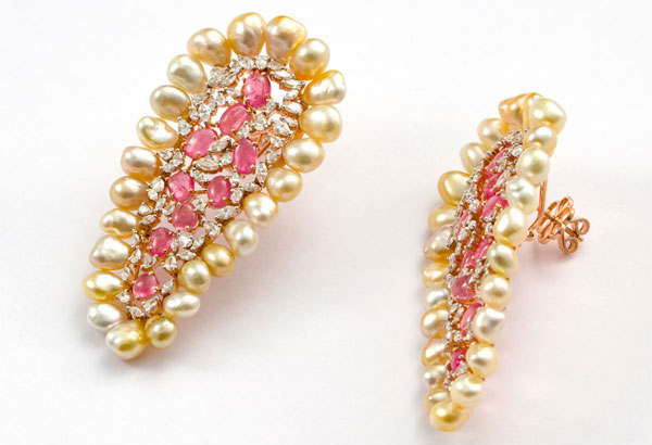 Pearls, Pink Sapphire & Diamonds earrings for Our Exquisite Collections