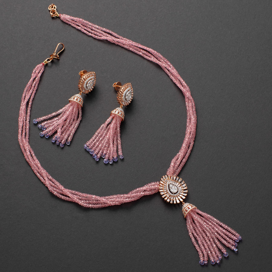 Baby Pink Pearls and Diamond Tassel Pendant