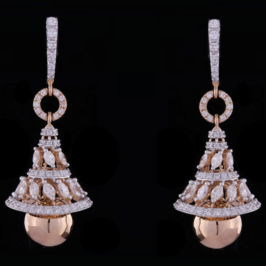 Rose Gold and Diamond Jhumkis on a black backgrund