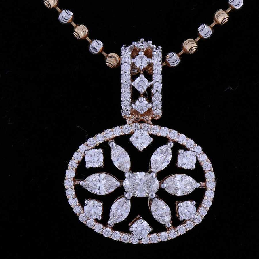 Rose Gold and Diamonds Oval Pendant on a black background