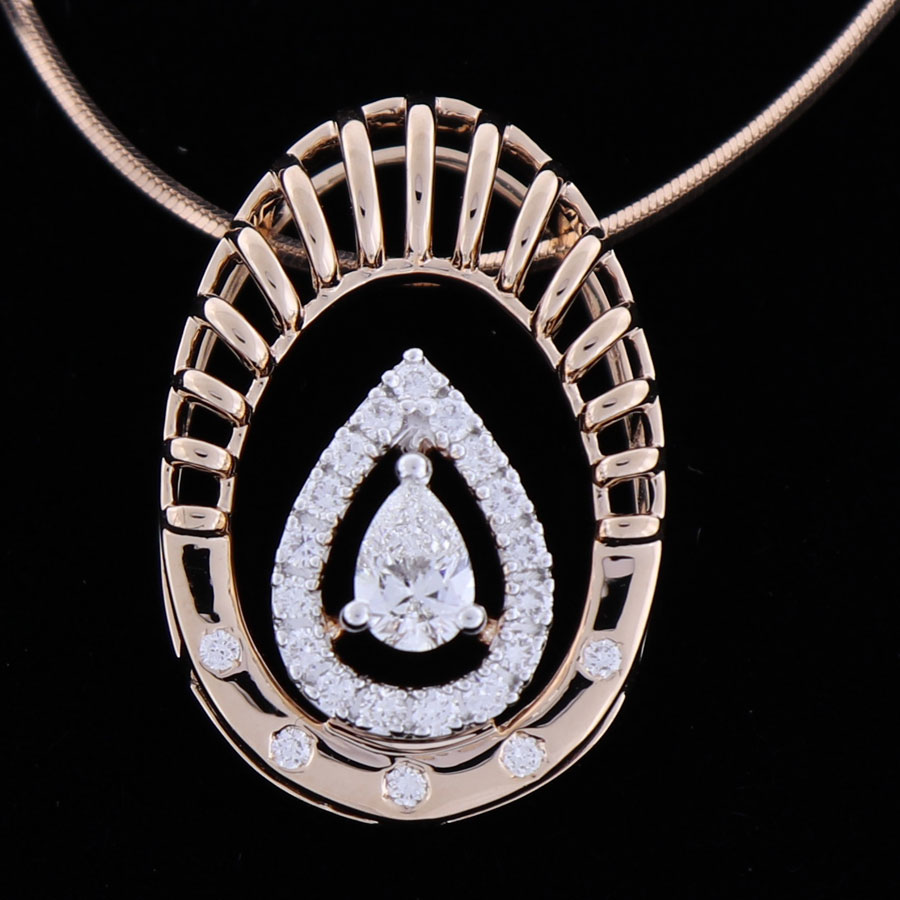 Rose Gold and Diamonds Oval Spiral Pendant on a black background