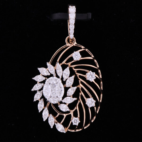 Artistic Floral Diamond Pendant Suspended on a black background