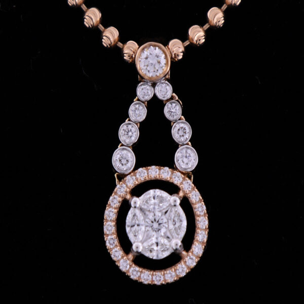 Rose Gold and Diamonds Pendulum Pendant on a black background